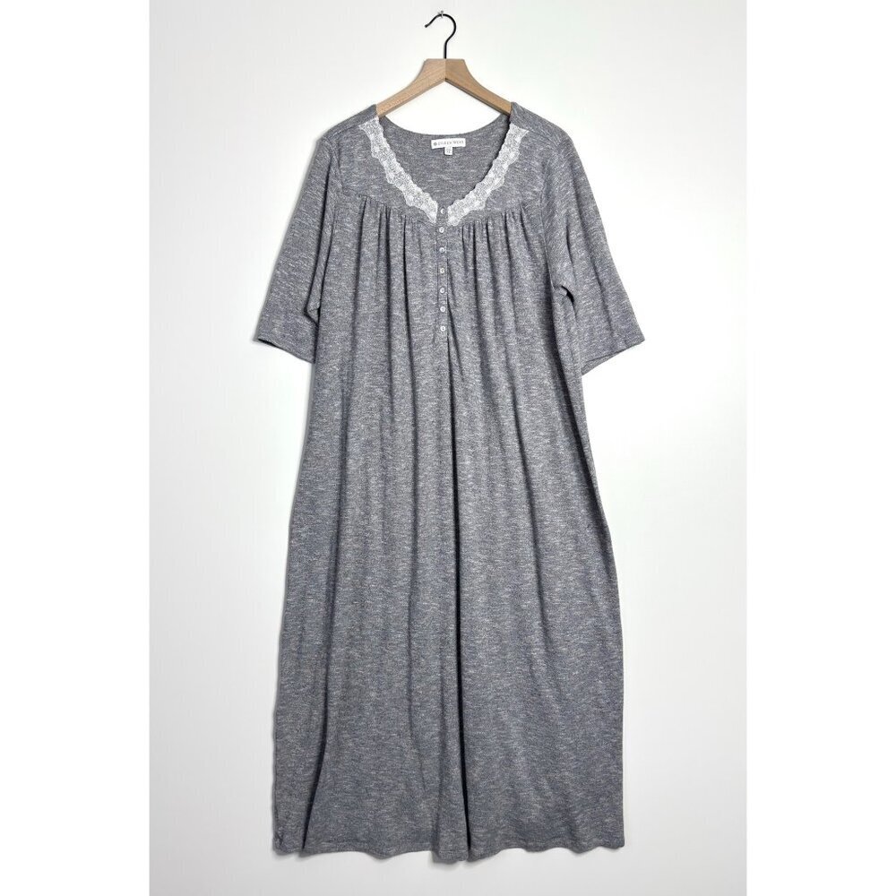 EILEEN WEST Short Sleeve Lace Trim Nightgown